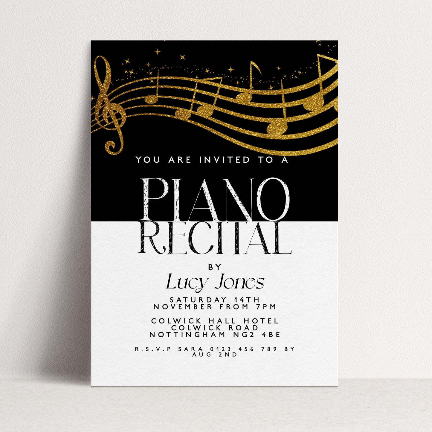 The image is a poster for a piano recital event.