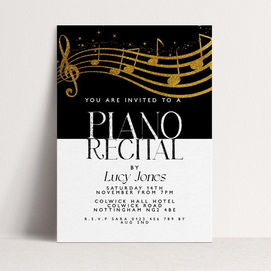 The image is a poster for a piano recital event.