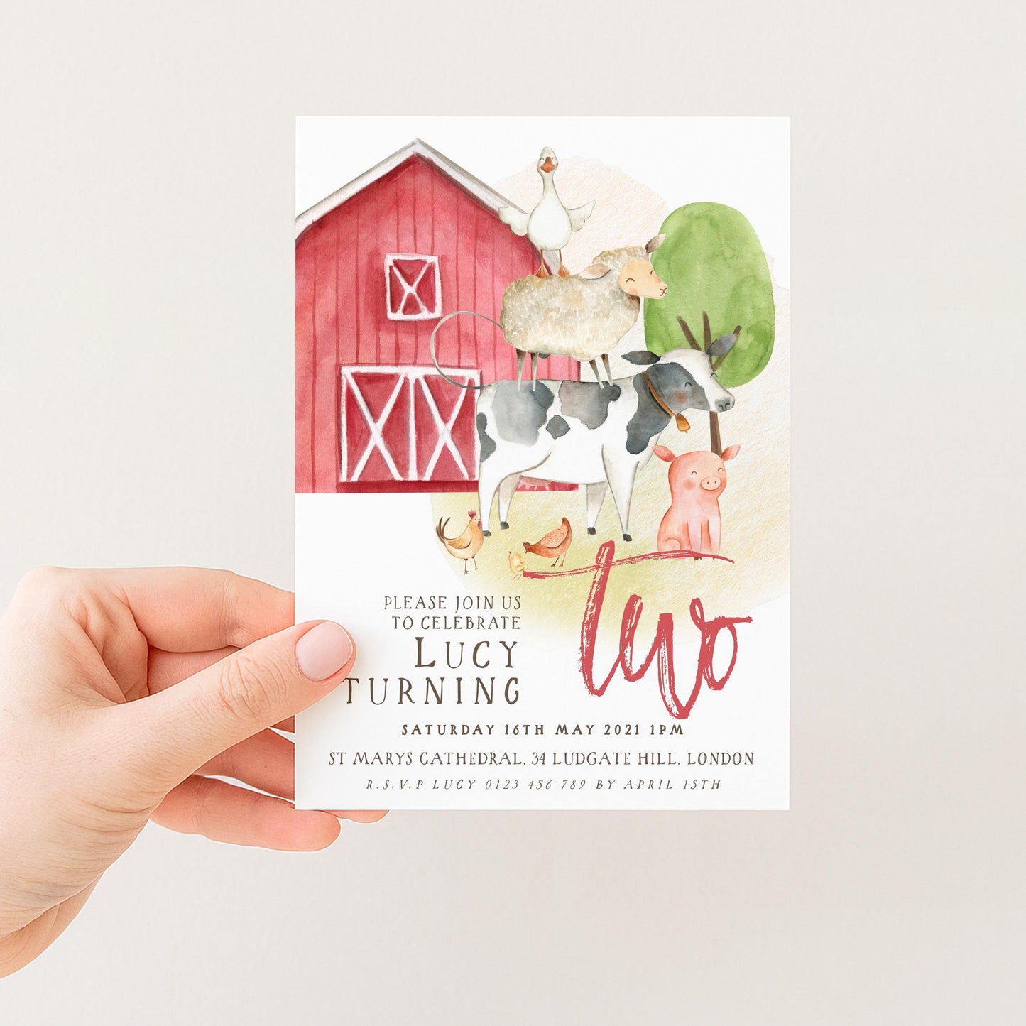 Farm Animals 2nd Birthday Invitation – Editable Barnyard Theme, Gender-Neutral Design, Instant Download, Printable Corjl Template FM56