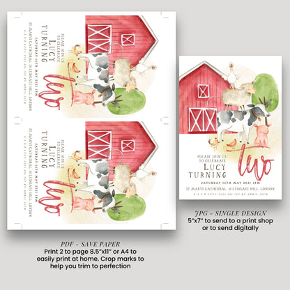 Farm Animals 2nd Birthday Invitation – Editable Barnyard Theme, Gender-Neutral Design, Instant Download, Printable Corjl Template FM56
