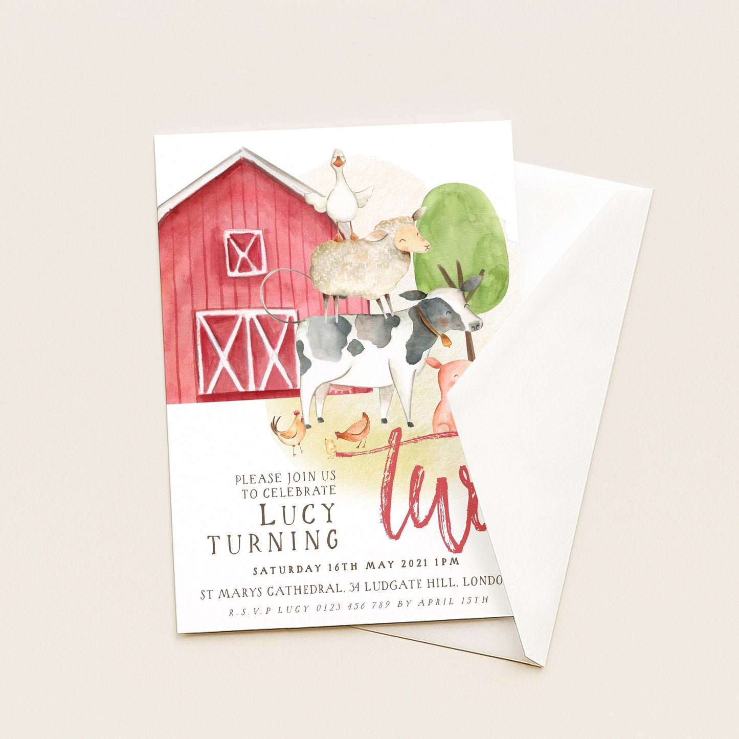 Farm Animals 2nd Birthday Invitation – Editable Barnyard Theme, Gender-Neutral Design, Instant Download, Printable Corjl Template FM56
