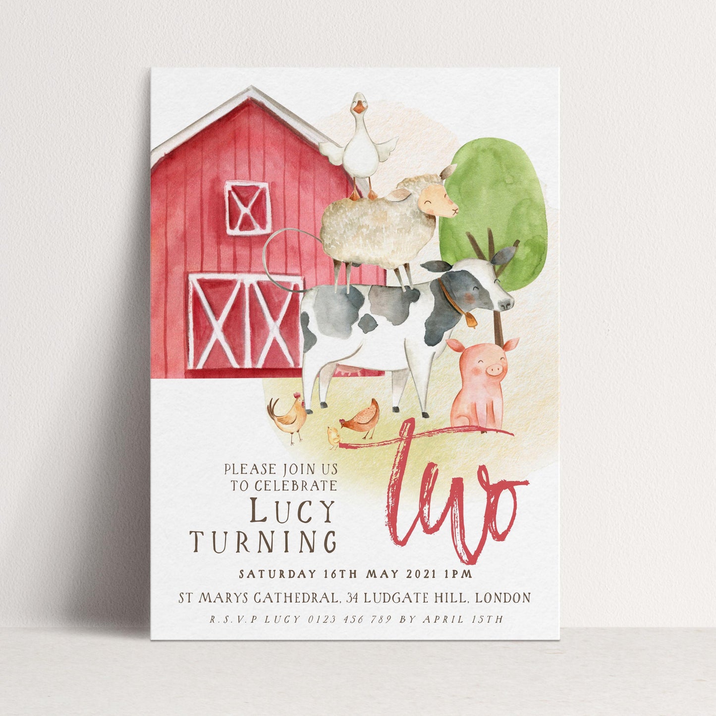 Farm Animals 2nd Birthday Invitation – Editable Barnyard Theme, Gender-Neutral Design, Instant Download, Printable Corjl Template FM56