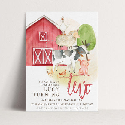 Farm Animals 2nd Birthday Invitation – Editable Barnyard Theme, Gender-Neutral Design, Instant Download, Printable Corjl Template FM56