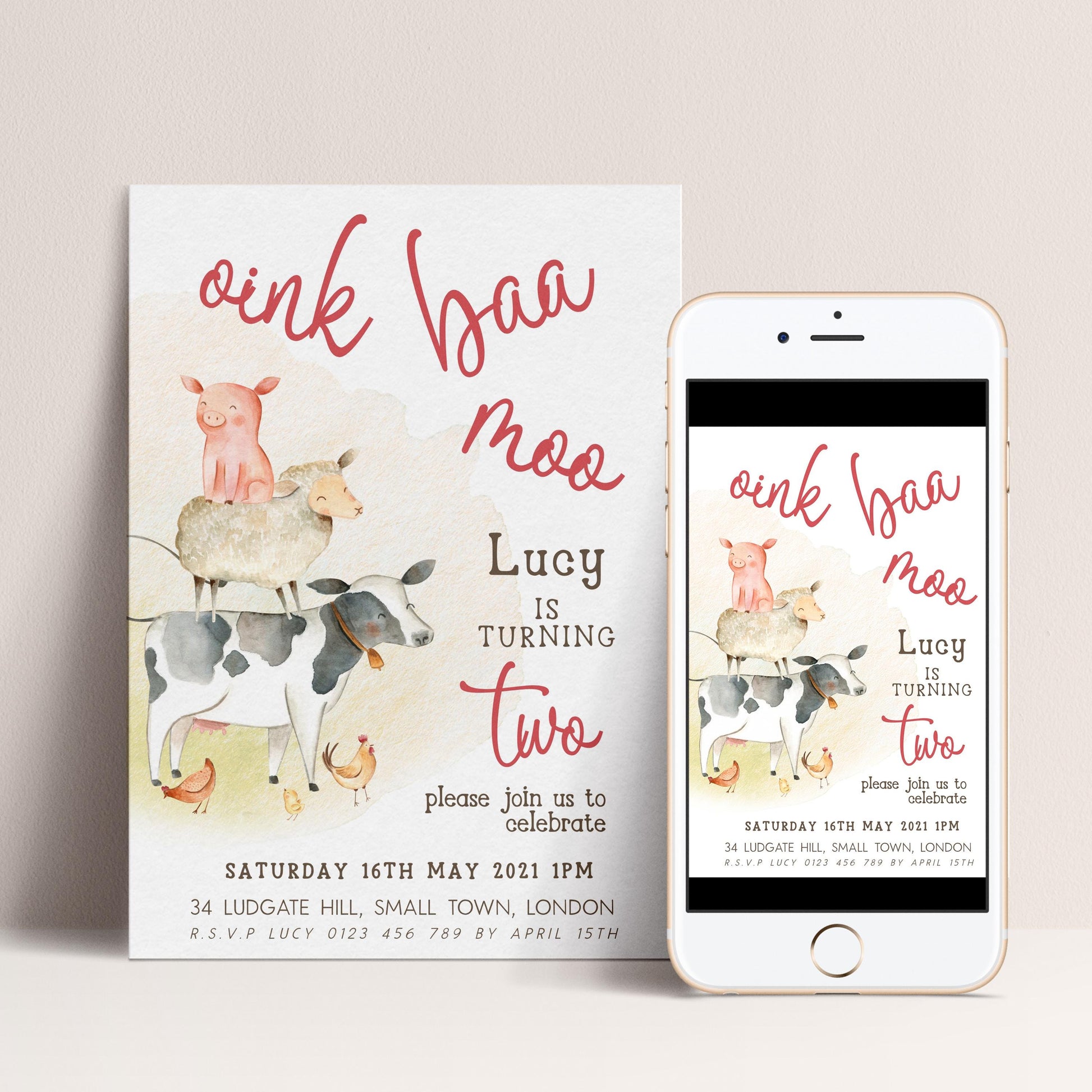 Farm Birthday Invitation 2nd Birthday, Barnyard Party Invite, Farm Animal Birthday Invite, Editable Template FM56