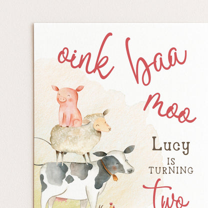Farm Birthday Invitation 2nd Birthday, Barnyard Party Invite, Farm Animal Birthday Invite, Editable Template FM56