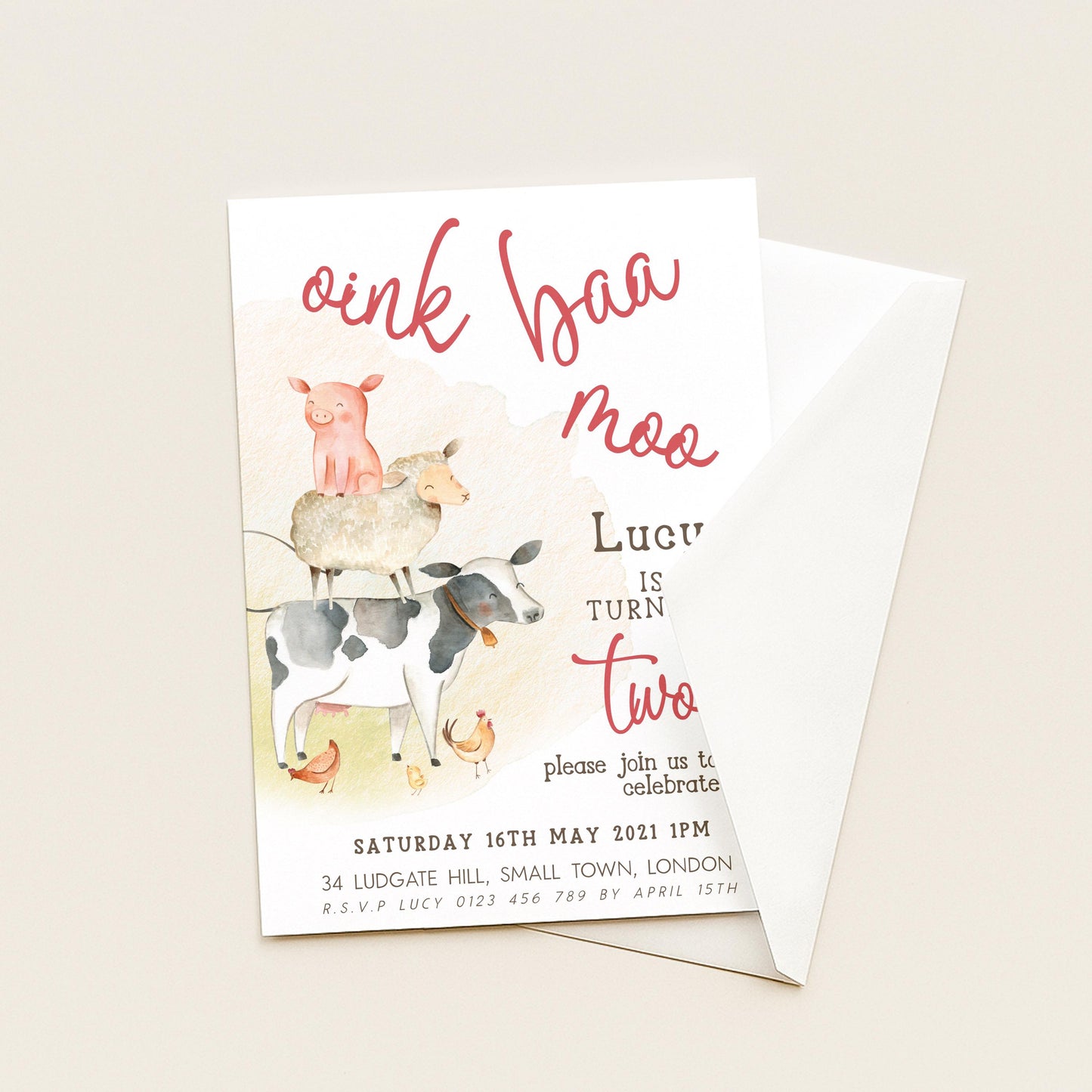 Farm Birthday Invitation 2nd Birthday, Barnyard Party Invite, Farm Animal Birthday Invite, Editable Template FM56