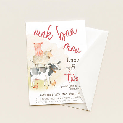 Farm Birthday Invitation 2nd Birthday, Barnyard Party Invite, Farm Animal Birthday Invite, Editable Template FM56