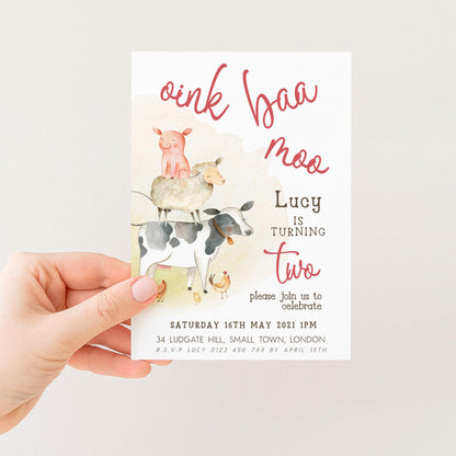 Farm Birthday Invitation 2nd Birthday, Barnyard Party Invite, Farm Animal Birthday Invite, Editable Template FM56