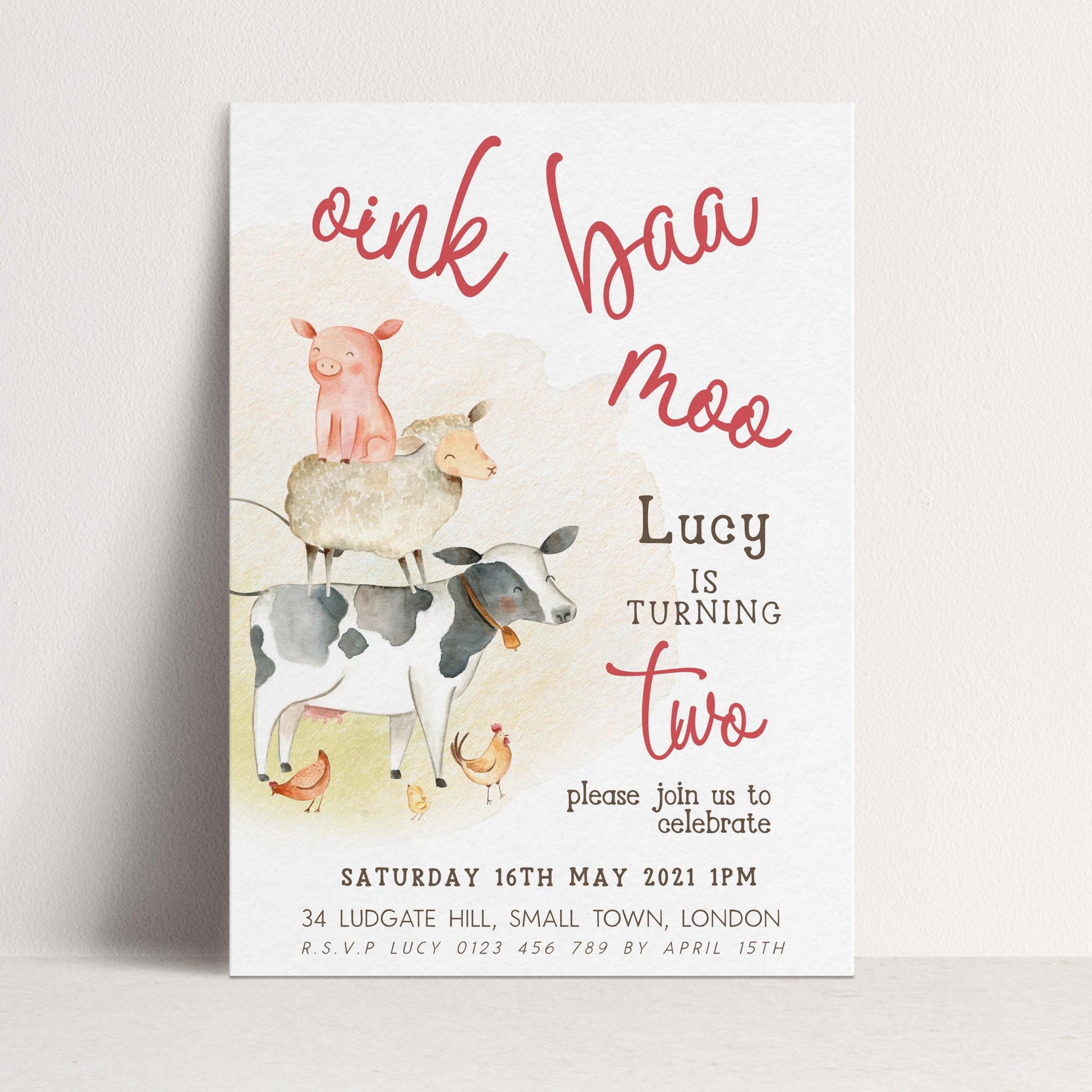 Farm Birthday Invitation 2nd Birthday, Barnyard Party Invite, Farm Animal Birthday Invite, Editable Template FM56