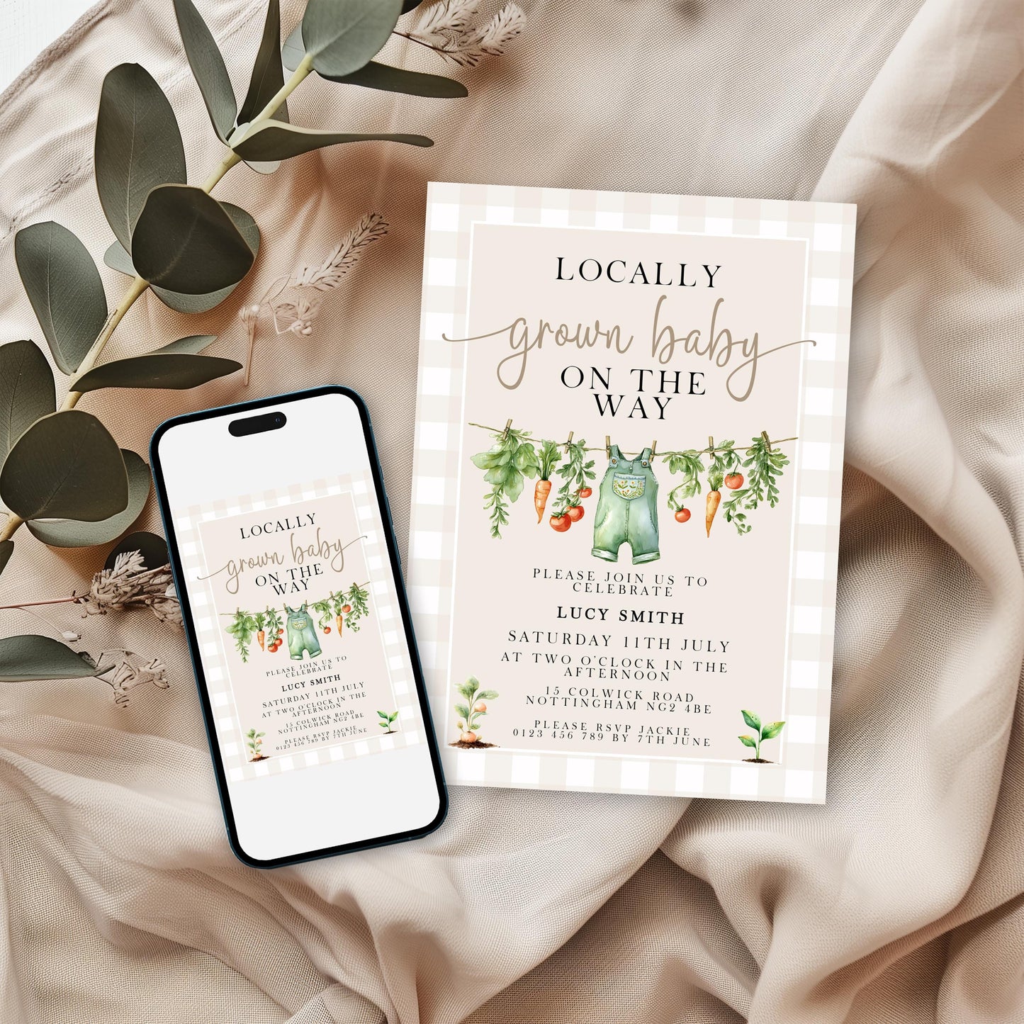 Farm Veggie Baby Shower Invitation Bundle, Corjl Editable Template