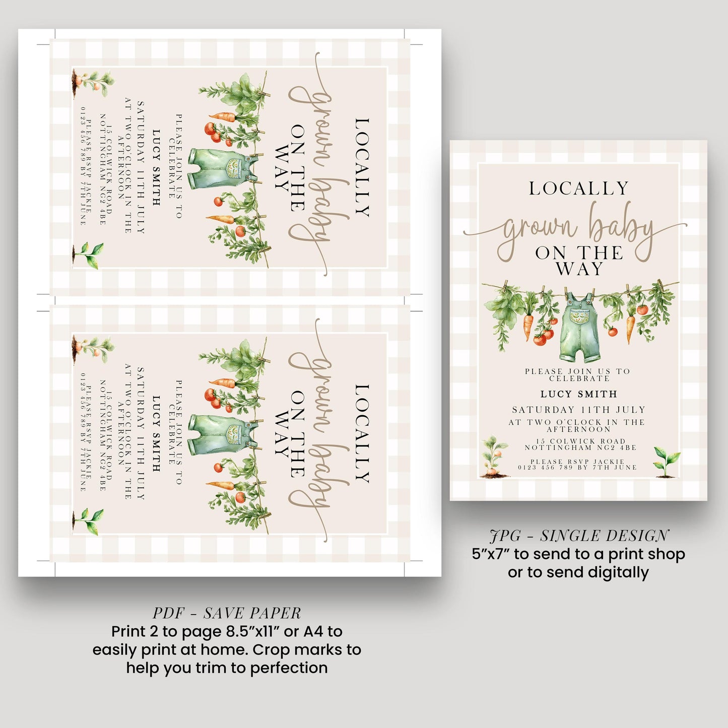 Farm Veggie Baby Shower Invitation Bundle, Corjl Editable Template