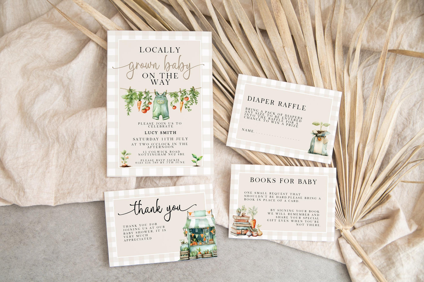 Farm Veggie Baby Shower Invitation Bundle, Corjl Editable Template