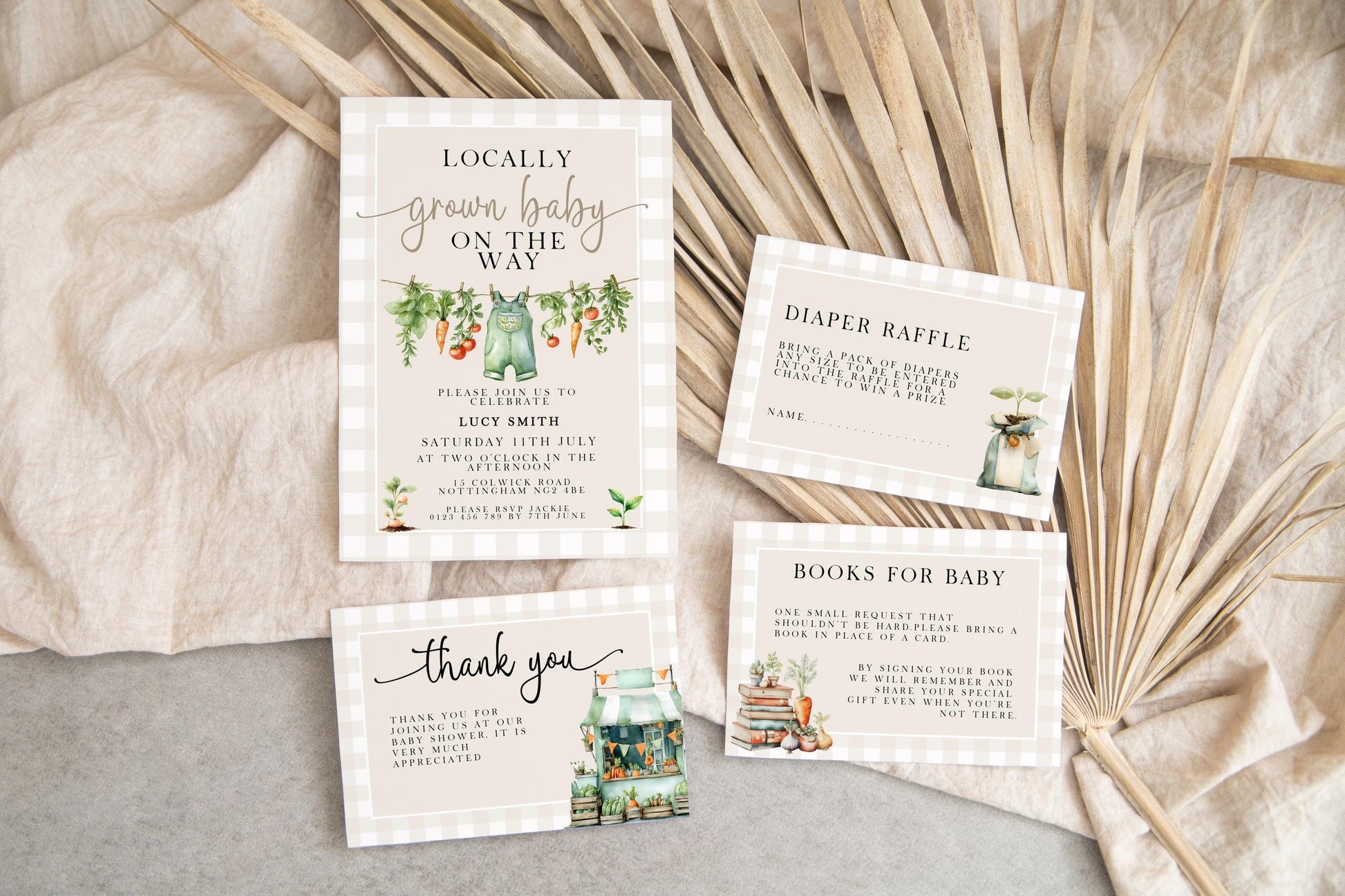 Farm Veggie Baby Shower Invitation Bundle, Corjl Editable Template