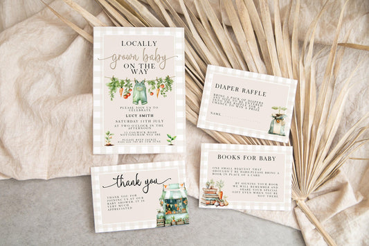 Farm Veggie Baby Shower Invitation Bundle, Corjl Editable Template