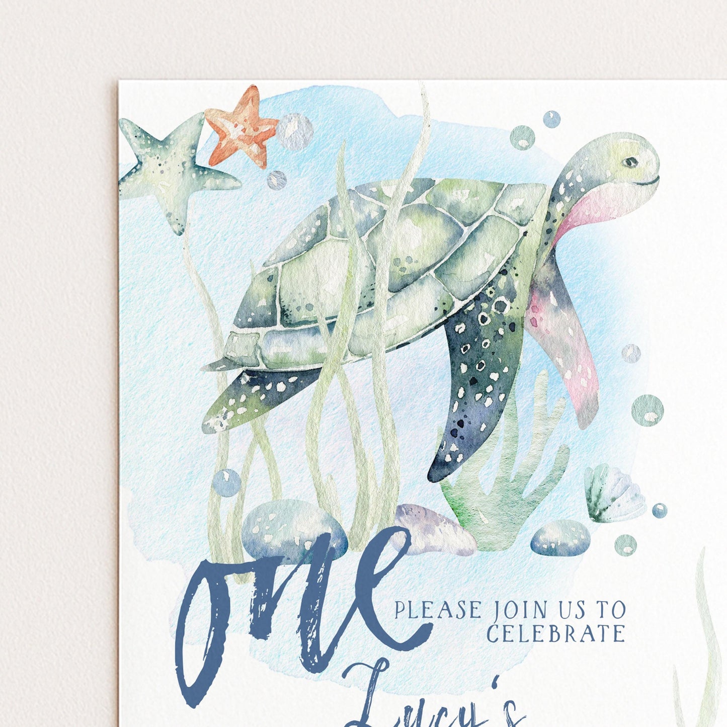 First Birthday Invitation Turtle Sea Life Invite Printable Instant Download Editable digital File Invitation Corjl Template