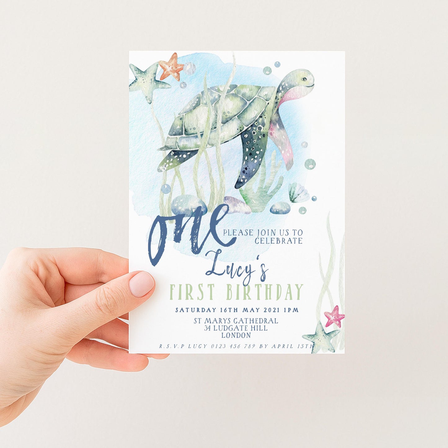 First Birthday Invitation Turtle Sea Life Invite Printable Instant Download Editable digital File Invitation Corjl Template