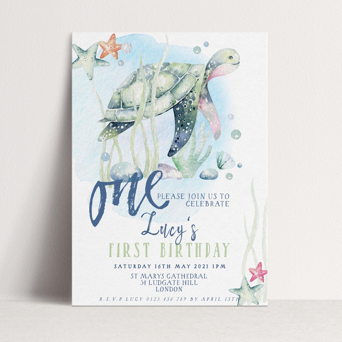First Birthday Invitation Turtle Sea Life Invite Printable Instant Download Editable digital File Invitation Corjl Template
