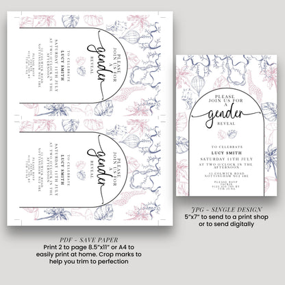Gender Reveal Invitation Safari Theme, Editable Jungle Gender Reveal Party Invite, Pink and Blue Corjl Template, Instant Download PT20