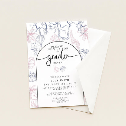Gender Reveal Invitation Safari Theme, Editable Jungle Gender Reveal Party Invite, Pink and Blue Corjl Template, Instant Download PT20