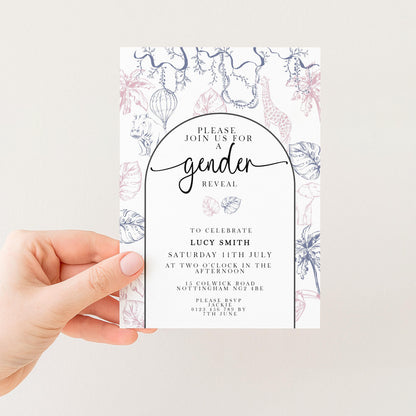 Gender Reveal Invitation Safari Theme, Editable Jungle Gender Reveal Party Invite, Pink and Blue Corjl Template, Instant Download PT20