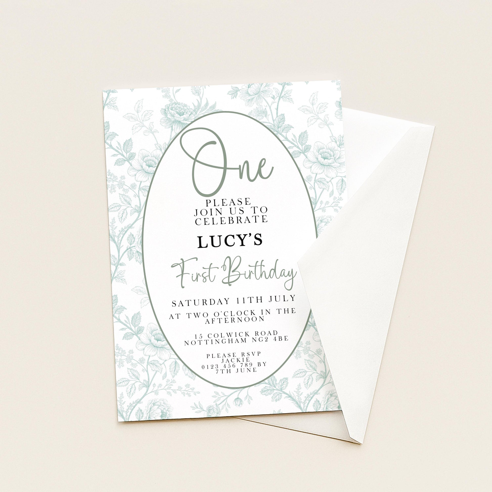 The image is a birthday invitation for a girl named Lucy, inviting guests to join her for a celebration on Saturday, July 15th at the Afternoon in the town of Northwich.