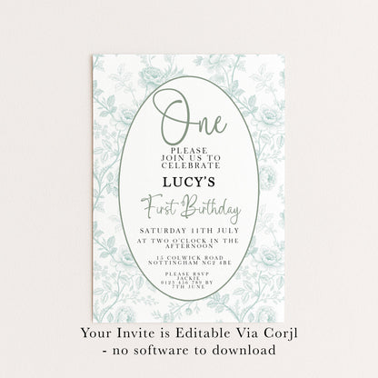 The image is a birthday invitation for a girl named Lucy, which is editable via a computer.