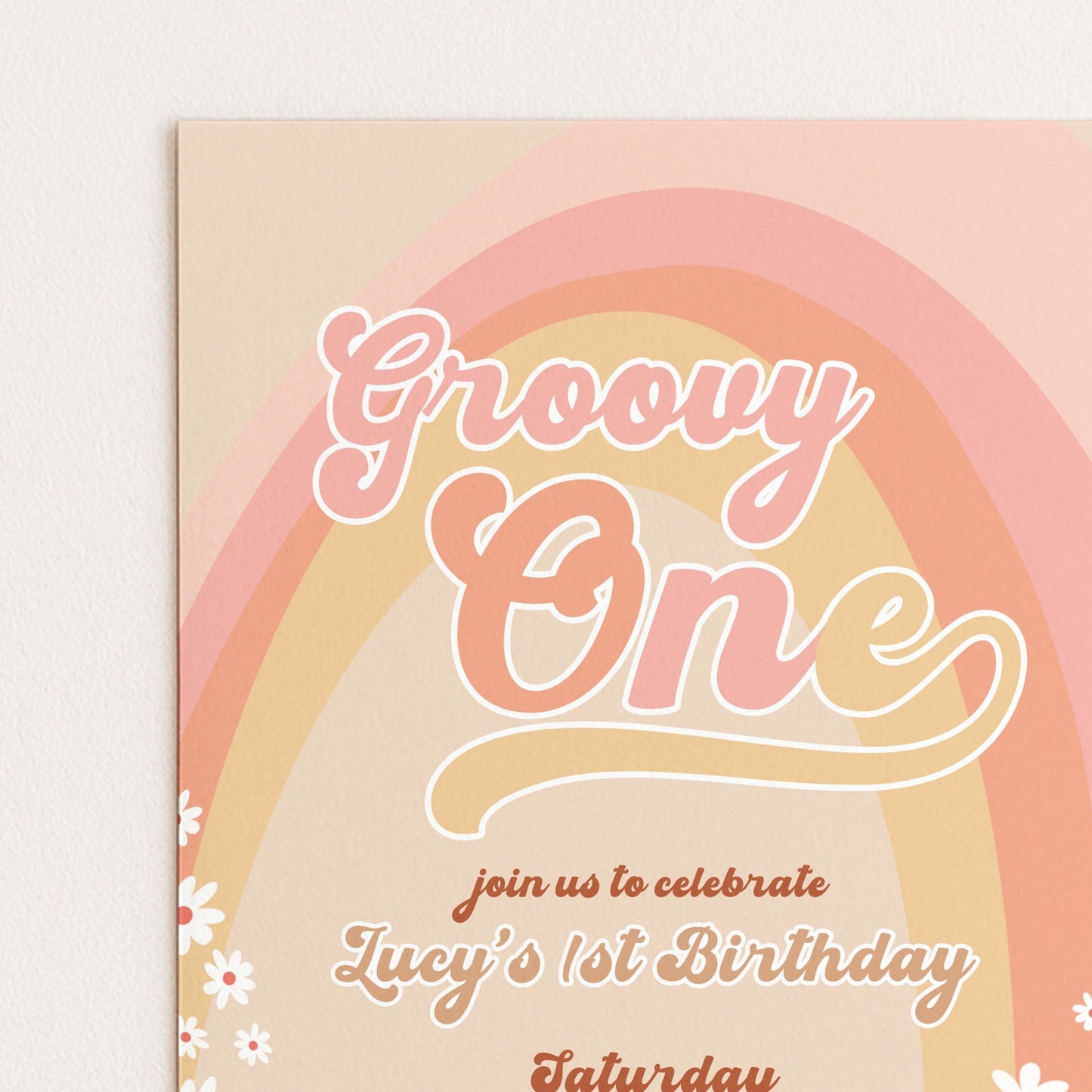 Groovy One Birthday Invitation, Retro First Birthday Party Invite, Boho Rainbow 1st Birthday, Editable Template GR78