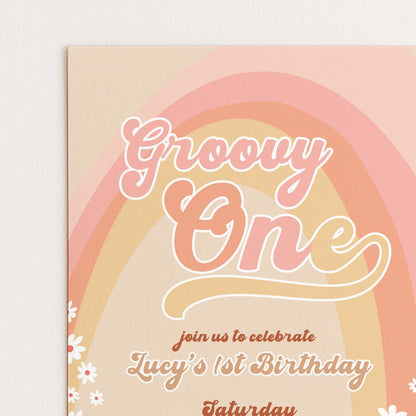 Groovy One Birthday Invitation, Retro First Birthday Party Invite, Boho Rainbow 1st Birthday, Editable Template GR78