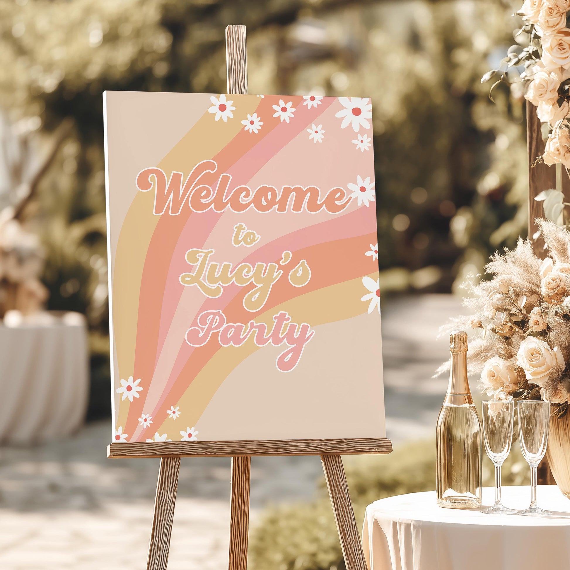 Groovy Party Welcome Sign Editable with Corjl | Retro Daisy Birthday Sign | 70s Style Printable Decor for Kids or Baby Shower GR78