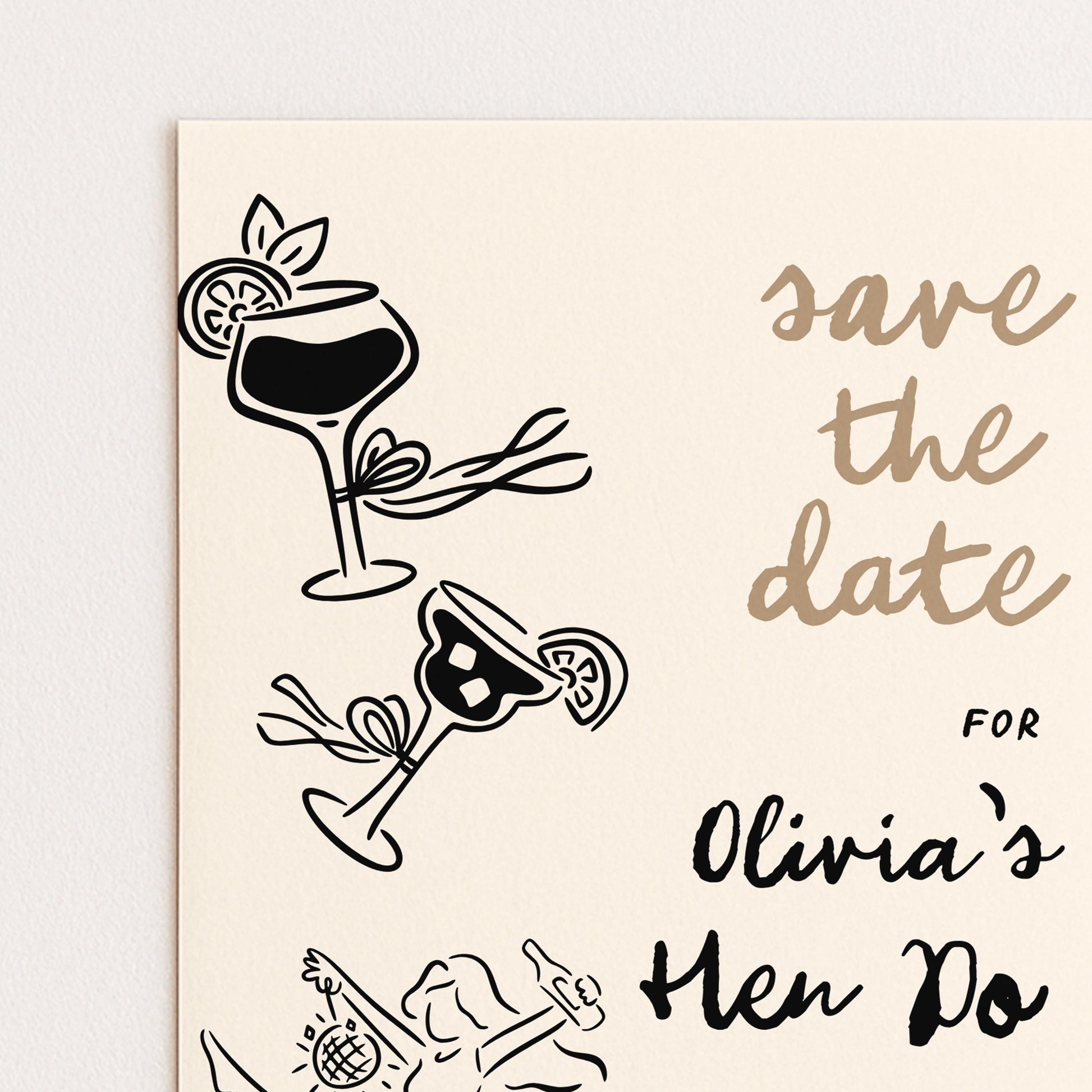 Hen Do Save the Date Invitation Cocktail Theme, Bachelorette Party Invite, Girls Night Out, Editable Template