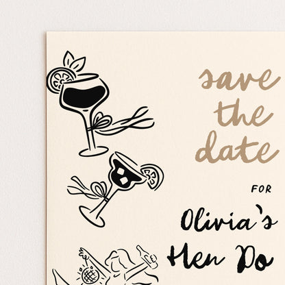 Hen Do Save the Date Invitation Cocktail Theme, Bachelorette Party Invite, Girls Night Out, Editable Template