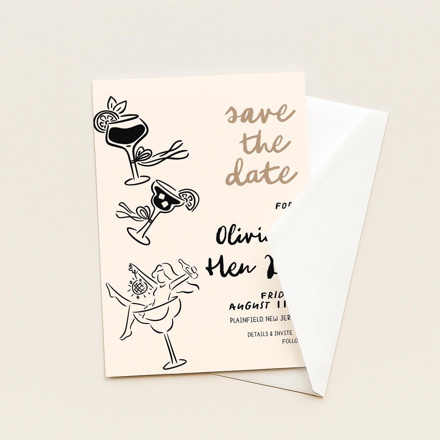 Hen Do Save the Date Invitation Cocktail Theme, Bachelorette Party Invite, Girls Night Out, Editable Template
