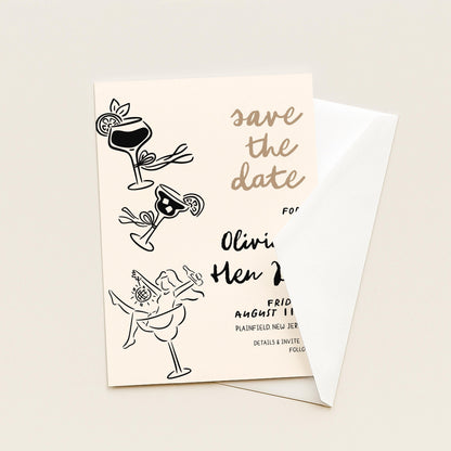Hen Do Save the Date Invitation Cocktail Theme, Bachelorette Party Invite, Girls Night Out, Editable Template