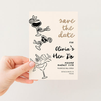 Hen Do Save the Date Invitation Cocktail Theme, Bachelorette Party Invite, Girls Night Out, Editable Template