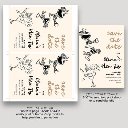 Hen Do Save the Date Invitation Cocktail Theme, Bachelorette Party Invite, Girls Night Out, Editable Template