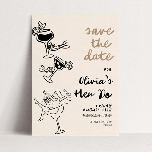Hen Do Save the Date Invitation Cocktail Theme, Bachelorette Party Invite, Girls Night Out, Editable Template