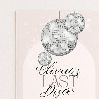 Last Disco Bachelorette Invitation with Itinerary Template Editable Hen Party Weekend Invite Pink Disco Ball Ibiza Theme Digital Download