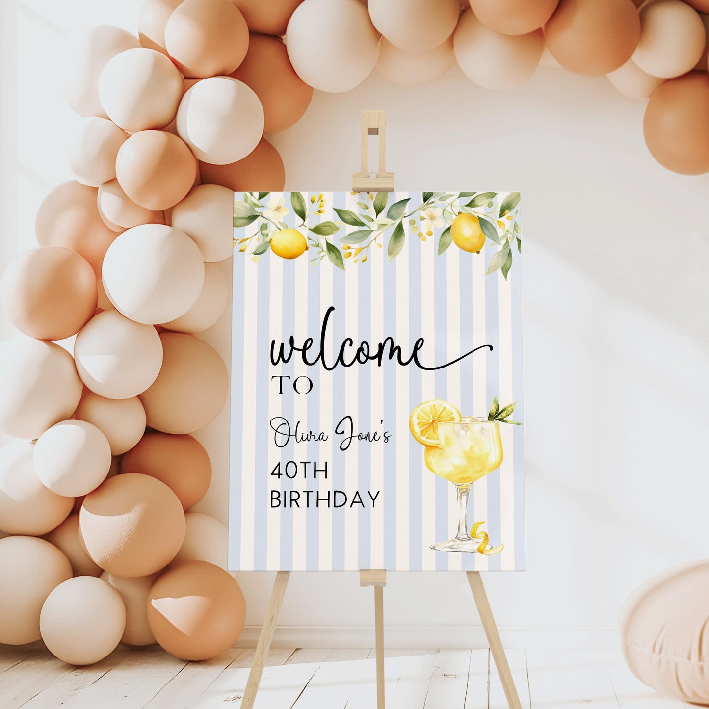 Editable Lemon 40th Birthday Welcome Sign Any Age Summer Citrus Party Sign Template Adult Birthday Decor Printable Corjl Welcome Poster LM89