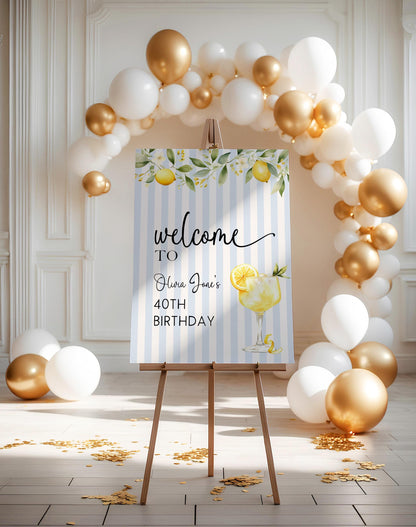 Editable Lemon 40th Birthday Welcome Sign Any Age Summer Citrus Party Sign Template Adult Birthday Decor Printable Corjl Welcome Poster LM89