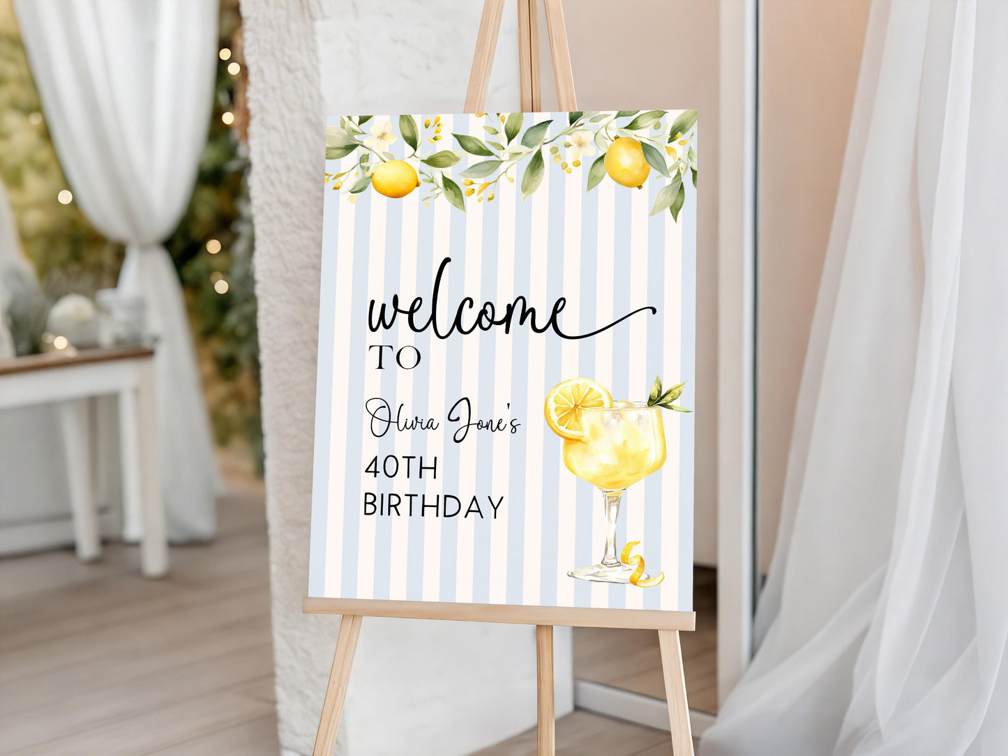 Editable Lemon 40th Birthday Welcome Sign Any Age Summer Citrus Party Sign Template Adult Birthday Decor Printable Corjl Welcome Poster LM89