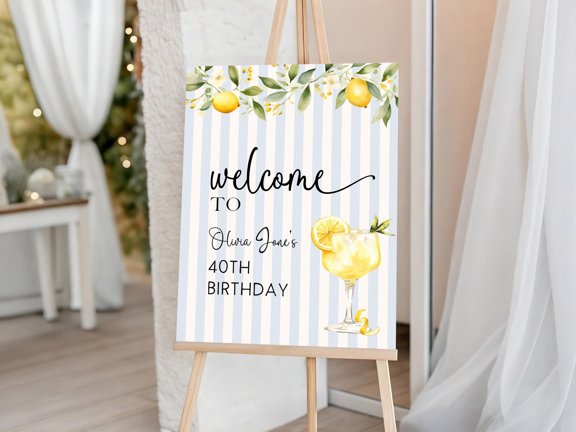 Editable Lemon 40th Birthday Welcome Sign Any Age Summer Citrus Party Sign Template Adult Birthday Decor Printable Corjl Welcome Poster LM89