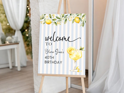 Editable Lemon 40th Birthday Welcome Sign Any Age Summer Citrus Party Sign Template Adult Birthday Decor Printable Corjl Welcome Poster LM89