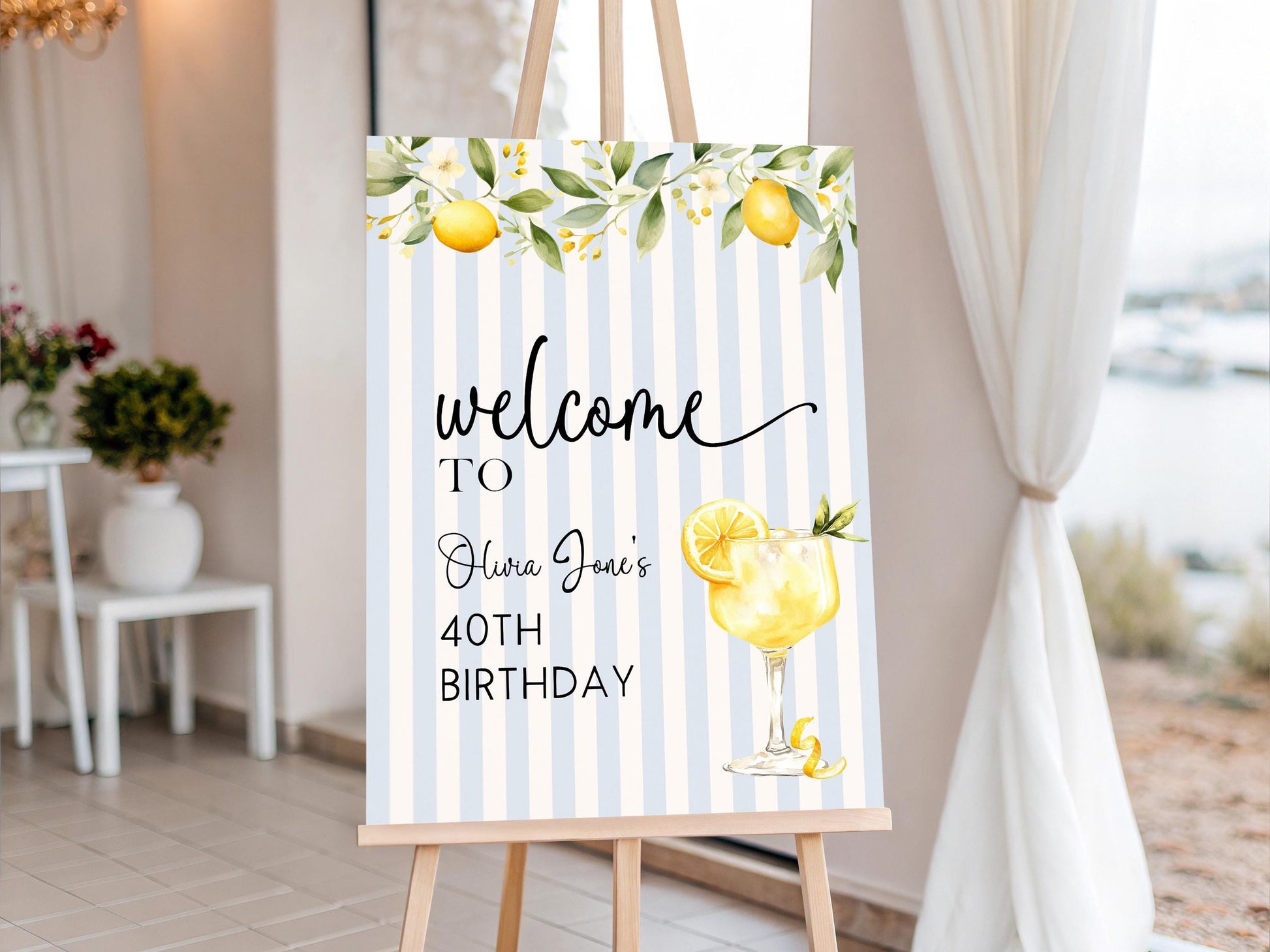 Editable Lemon 40th Birthday Welcome Sign Any Age Summer Citrus Party Sign Template Adult Birthday Decor Printable Corjl Welcome Poster LM89