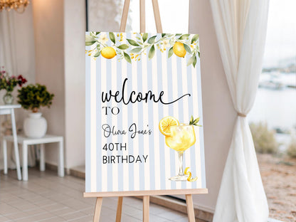 Editable Lemon 40th Birthday Welcome Sign Any Age Summer Citrus Party Sign Template Adult Birthday Decor Printable Corjl Welcome Poster LM89