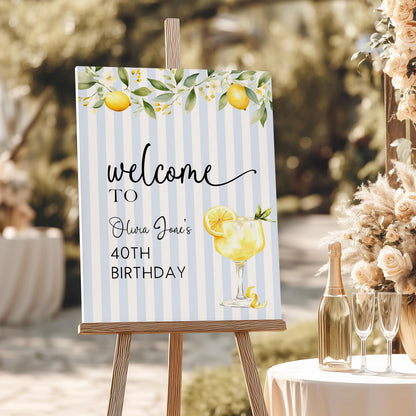 Editable Lemon 40th Birthday Welcome Sign Any Age Summer Citrus Party Sign Template Adult Birthday Decor Printable Corjl Welcome Poster LM89