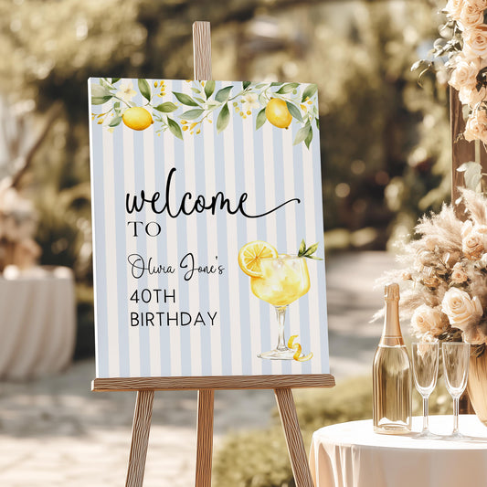Editable Lemon 40th Birthday Welcome Sign Any Age Summer Citrus Party Sign Template Adult Birthday Decor Printable Corjl Welcome Poster LM89