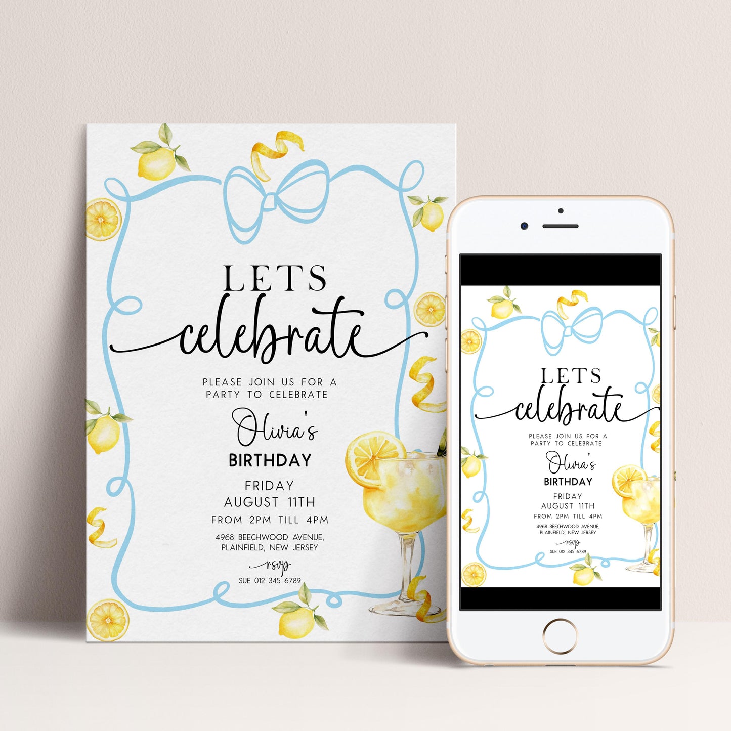 Lemon Birthday Invitation Summer Party Invite, Citrus Birthday Theme, Fresh Lemon Party Invite, Editable Template LM89