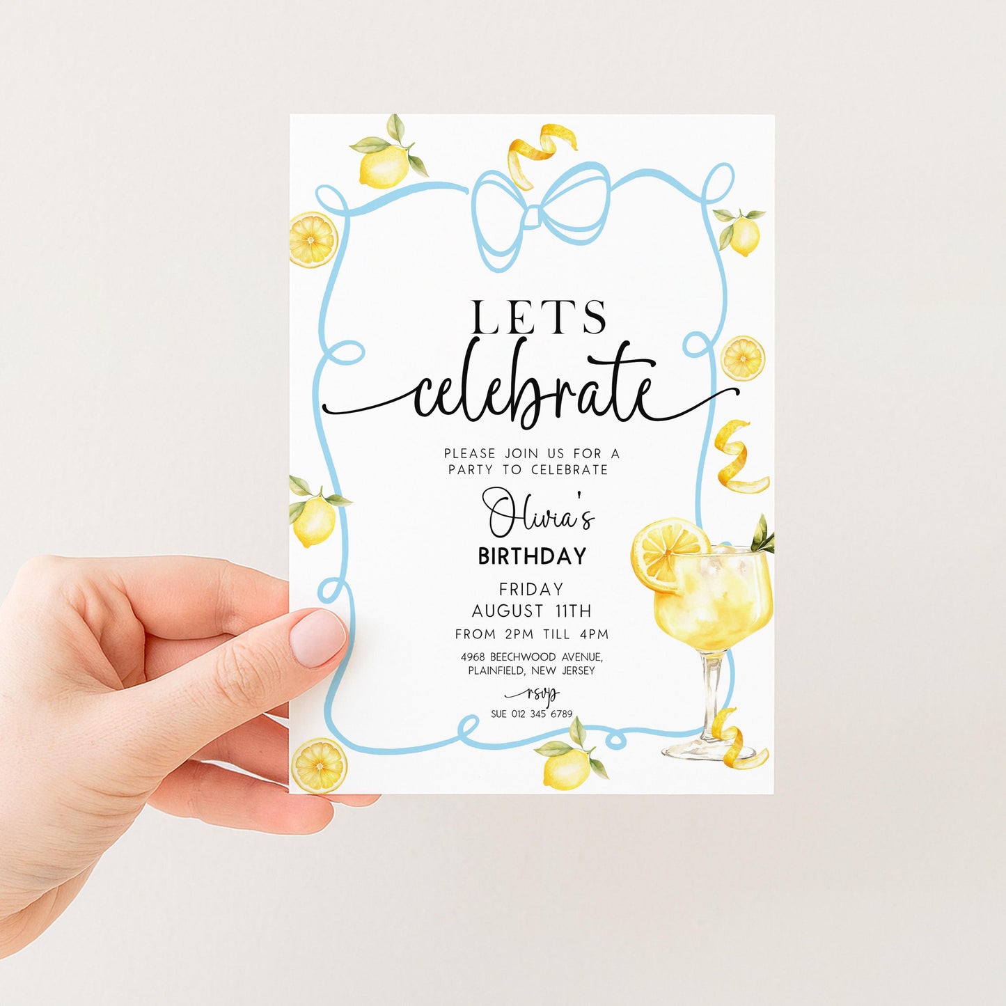 Lemon Birthday Invitation Summer Party Invite, Citrus Birthday Theme, Fresh Lemon Party Invite, Editable Template LM89