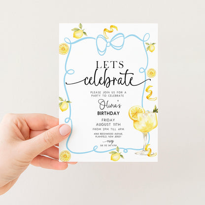 Lemon Birthday Invitation Summer Party Invite, Citrus Birthday Theme, Fresh Lemon Party Invite, Editable Template LM89