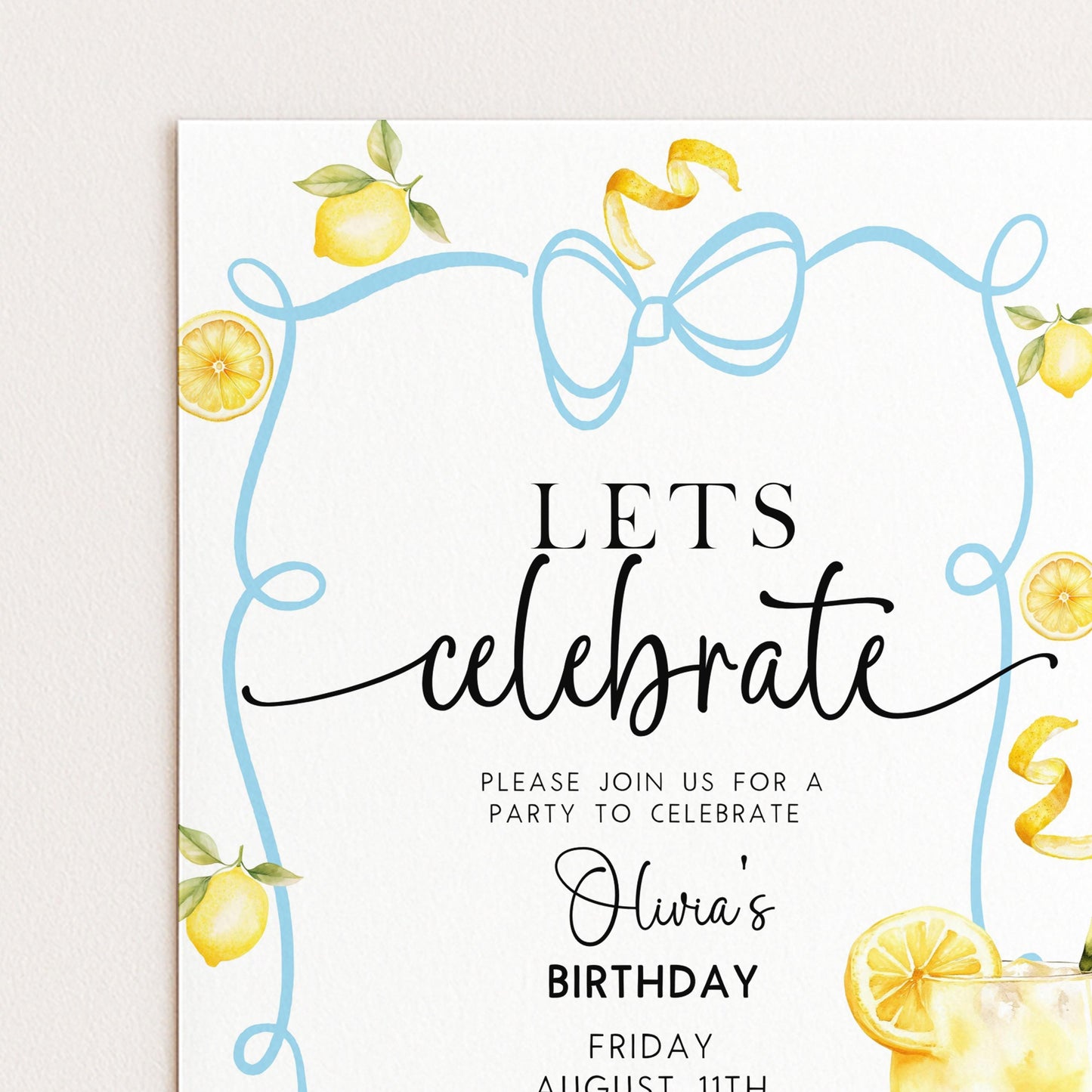 Lemon Birthday Invitation Summer Party Invite, Citrus Birthday Theme, Fresh Lemon Party Invite, Editable Template LM89